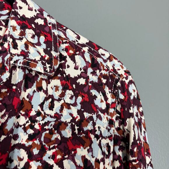 Beach Lunch Lounge Burgundy Abstract Floral Button Up Shirt - Size Small - Artsy - Picture 2 of 5